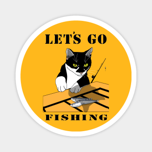 Cute Tuxedo Cat Lets go fishing  Copyright TeAnne Magnet